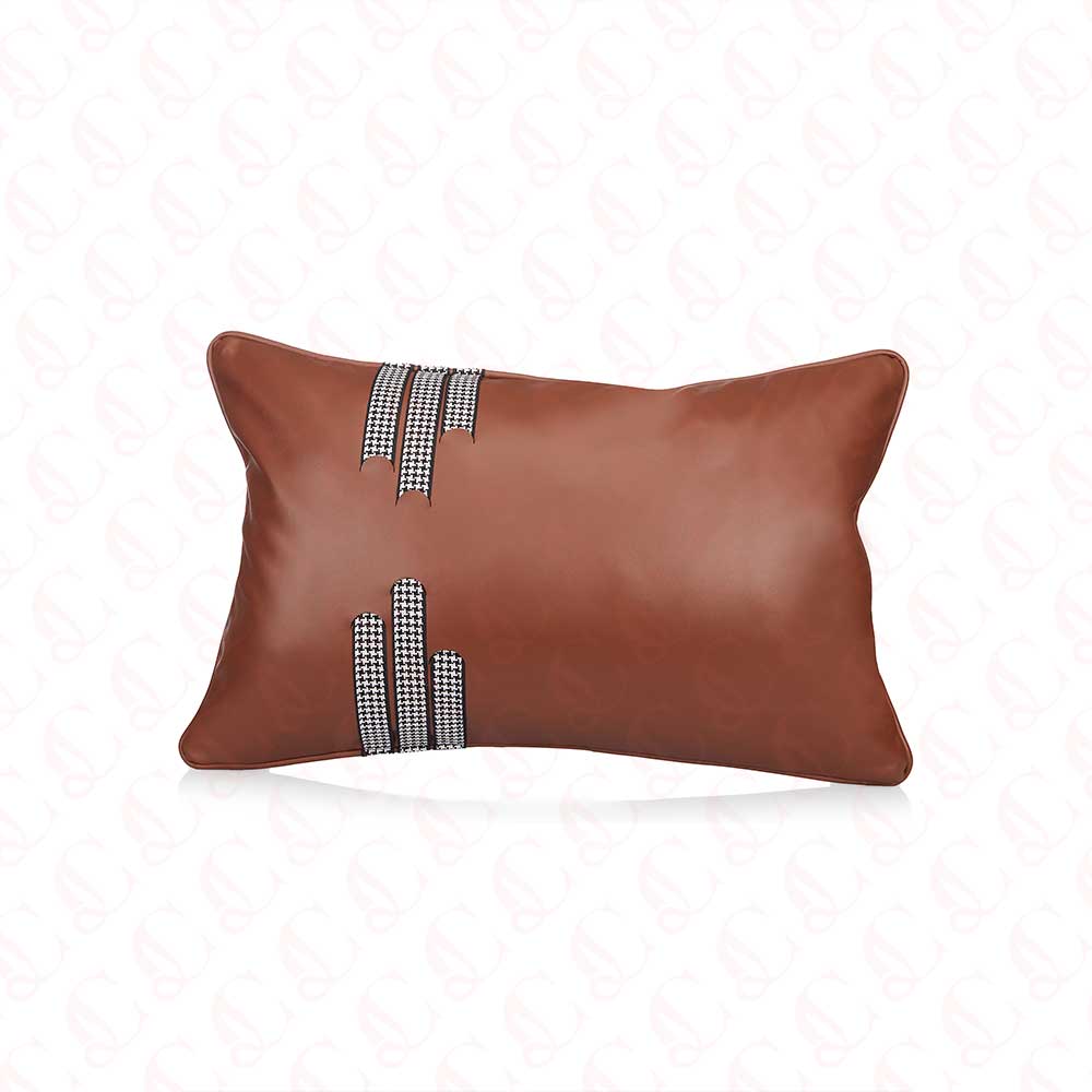 Leather Cushion Cover Geometric Design